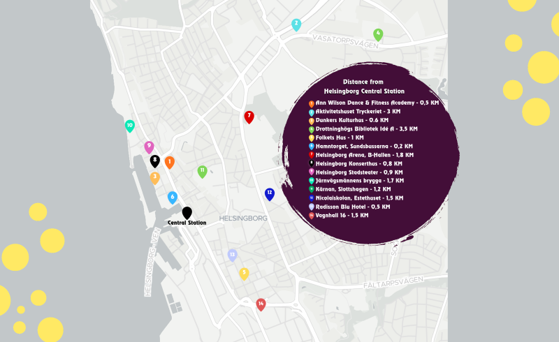 Karta med alla spelplatser i Helsingborg