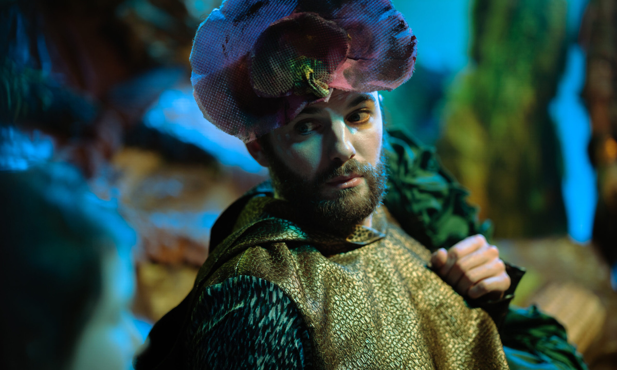 A man with green plant costume